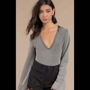 Black acid washed hooded body suit